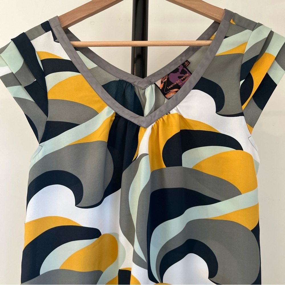 Twelve By Twelve Babydoll Dress Blue Gray Yellow Green M - Picture 2 of 6